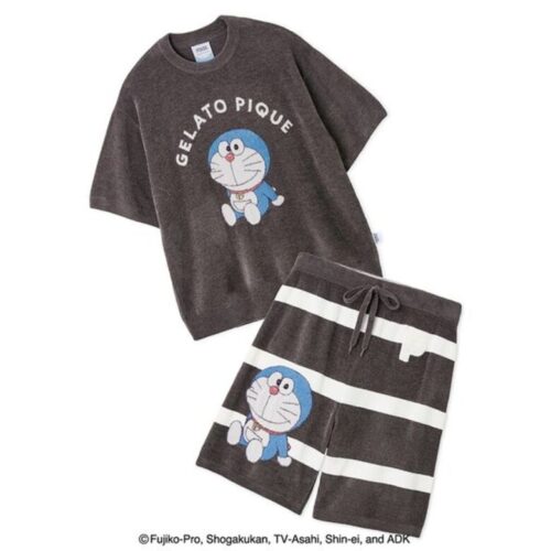 GELATO PIQUE HOMMEのドラえもんコラボ ジャガードプルオーバー&ハーフパンツセット チャコールグレー